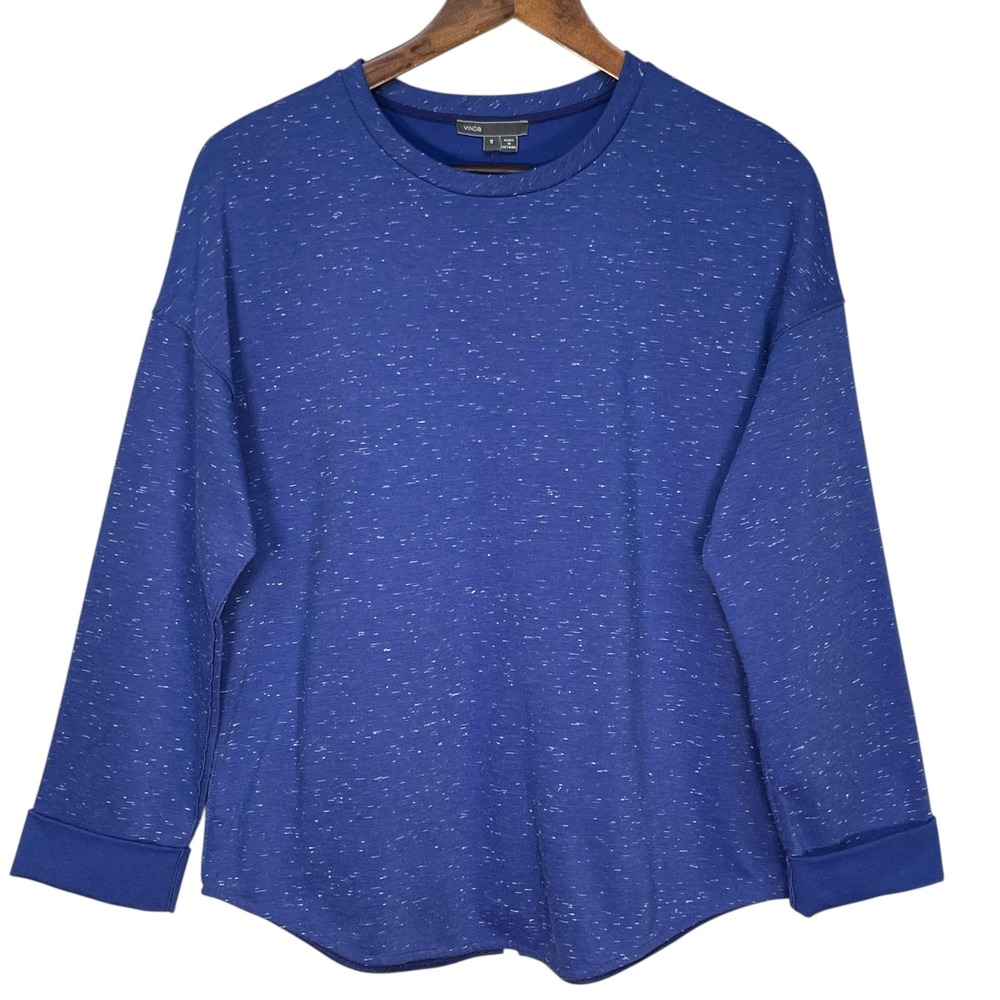 Vince Women's Blue Speckled Long Sleeve Pullover Top with Back Zipper